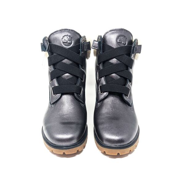 New Timberland Womens 8.5 Shoes Jayne Boots Fur Waterproof Metallic Grey Leather - Picture 5 of 11